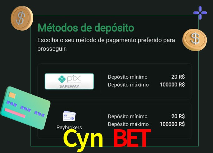 O cassino Cyn Bet oferece uma grande variedade de métodos de pagamento